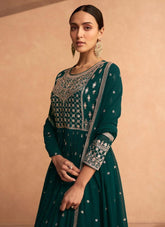 Fine Georgette Gown in Green Colour